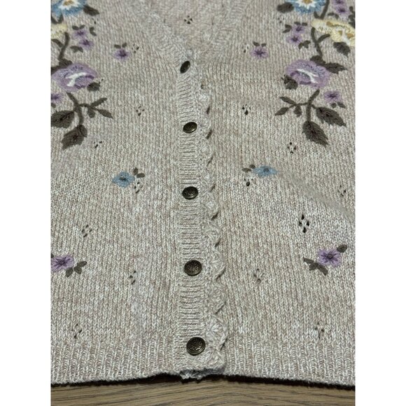 Jantzen Classics Cardigan Sweater Hand Embroidered Women Size Medium Floral VTG - Picture 11 of 15